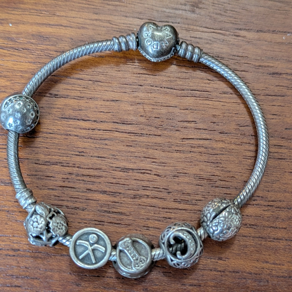 Pandora Sterling Silver Charm Bracelet Twinkling Night Floral Heart Padlock Etc